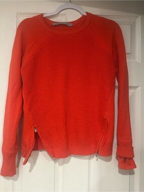Athleta Orange Crewneck Sweater with Side Zips
